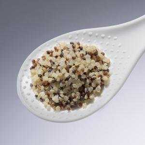 Cooked quinoa on rice spatula